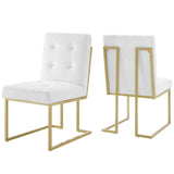 Privy Gold Stainless Steel Upholstered Fabric Dining Accent Chair Set of 2 by Lefancy