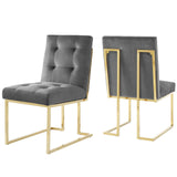 Privy Gold Stainless Steel Performance Velvet Dining Chair Set of 2 by Lefancy