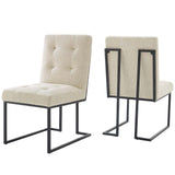 Privy Black Stainless Steel Upholstered Fabric Dining Chair Set of 2 by Lefancy