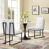 Privy Black Stainless Steel Upholstered Fabric Dining Chair Set of 2 by Lefancy