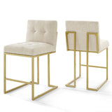 Privy Gold Stainless Steel Upholstered Fabric Counter Stool Set of 2 by Lefancy