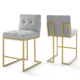 Privy Gold Stainless Steel Upholstered Fabric Counter Stool Set of 2 by Lefancy