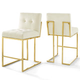 Privy Gold Stainless Steel Performance Velvet Counter Stool Set of 2 by Lefancy