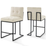 Privy Black Stainless Steel Upholstered Fabric Counter Stool Set of 2 by Lefancy