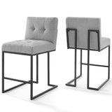 Privy Black Stainless Steel Upholstered Fabric Counter Stool Set of 2 by Lefancy