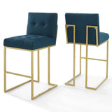 Privy Gold Stainless Steel Upholstered Fabric Bar Stool Set of 2 by Lefancy