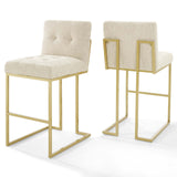 Privy Gold Stainless Steel Upholstered Fabric Bar Stool Set of 2 by Lefancy