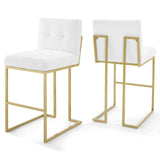Privy Gold Stainless Steel Upholstered Fabric Bar Stool Set of 2 by Lefancy