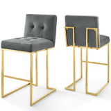 Privy Gold Stainless Steel Performance Velvet Bar Stool Set of 2 by Lefancy