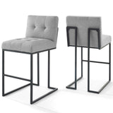 Privy Black Stainless Steel Upholstered Fabric Bar Stool Set of 2 by Lefancy