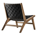 Saoirse Leather Wood Accent Lounge Chair by Lefancy