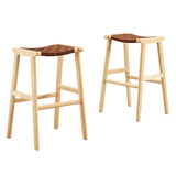 Saoirse Leather Wood Bar Stool Set of 2 by Lefancy