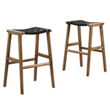 Saoirse Leather Wood Bar Stool Set of 2 by Lefancy