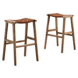 Saoirse Leather Wood Bar Stool Set of 2 by Lefancy