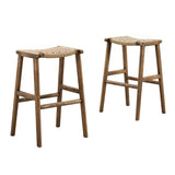 Saoirse Woven Rope Wood Bar Stool Set of 2 by Lefancy