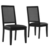 Arlo Vegan Leather Upholstered Faux Rattan and Wood Dining Side Chairs Set of 2 by Lefancy