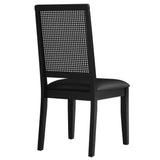 Arlo Vegan Leather Upholstered Faux Rattan and Wood Dining Side Chairs Set of 2 by Lefancy