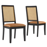 Arlo Vegan Leather Upholstered Faux Rattan and Wood Dining Side Chairs Set of 2 by Lefancy