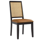 Arlo Vegan Leather Upholstered Faux Rattan and Wood Dining Side Chairs Set of 2 by Lefancy