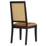 Arlo Vegan Leather Upholstered Faux Rattan and Wood Dining Side Chairs Set of 2 by Lefancy