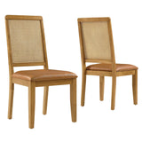 Arlo Vegan Leather Upholstered Faux Rattan and Wood Dining Side Chairs Set of 2 by Lefancy