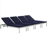 Shore Outdoor Patio Aluminum Chaise with Cushions Set of 4 by Lefancy