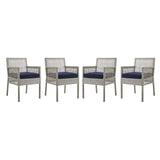 Aura Outdoor Patio Wicker Rattan Dining Armchair Set of 4 by Lefancy