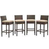 Conduit Outdoor Patio Wicker Rattan Bar Stool Set of 4 by Lefancy