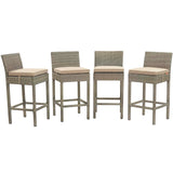 Conduit Outdoor Patio Wicker Rattan Bar Stool Set of 4 by Lefancy