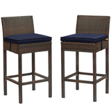 Conduit Outdoor Patio Wicker Rattan Bar Stool Set of 2 by Lefancy