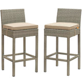 Conduit Outdoor Patio Wicker Rattan Bar Stool Set of 2 by Lefancy