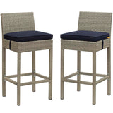 Conduit Outdoor Patio Wicker Rattan Bar Stool Set of 2 by Lefancy