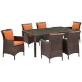 Conduit 7 Piece Outdoor Patio Wicker Rattan Dining Set by Lefancy