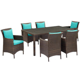 Conduit 7 Piece Outdoor Patio Wicker Rattan Dining Set by Lefancy