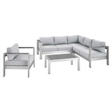 Shore 5 Piece Sunbrella® Fabric Outdoor Patio Aluminum Sectional Sofa Set by Lefancy