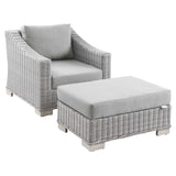 Conway 2-Piece Outdoor Patio Wicker Rattan Armchair and Ottoman Set by Lefancy