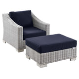 Conway 2-Piece Outdoor Patio Wicker Rattan Armchair and Ottoman Set by Lefancy