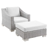 Conway 2-Piece Outdoor Patio Wicker Rattan Armchair and Ottoman Set by Lefancy