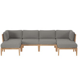 Clearwater 6-Piece Outdoor Patio Teak Wood Sectional Sofa by Lefancy