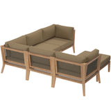 Clearwater 6-Piece Outdoor Patio Teak Wood Sectional Sofa by Lefancy