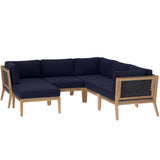 Clearwater 6-Piece Outdoor Patio Teak Wood Sectional Sofa by Lefancy