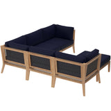 Clearwater 6-Piece Outdoor Patio Teak Wood Sectional Sofa by Lefancy