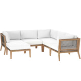 Clearwater 6-Piece Outdoor Patio Teak Wood Sectional Sofa by Lefancy