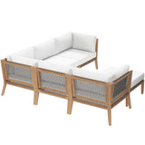 Clearwater 6-Piece Outdoor Patio Teak Wood Sectional Sofa by Lefancy