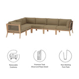 Clearwater 6-Piece Outdoor Patio Teak Wood Sectional Sofa by Lefancy