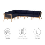 Clearwater 6-Piece Outdoor Patio Teak Wood Sectional Sofa by Lefancy