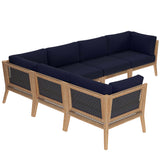 Clearwater 6-Piece Outdoor Patio Teak Wood Sectional Sofa by Lefancy