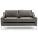 Harness 64" Stainless Steel Base Leather Loveseat by Lefancy