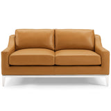 Harness 64" Stainless Steel Base Leather Loveseat by Lefancy