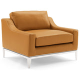 Harness Stainless Steel Base Leather Armchair by Lefancy